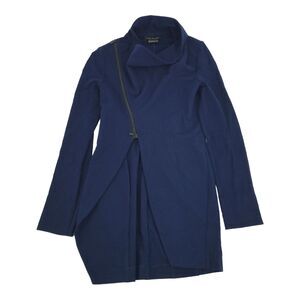 Isabel De Pedro Asymmetrical Zip Over Jacket 2 Dark Blue Drape Neck Coat XS
